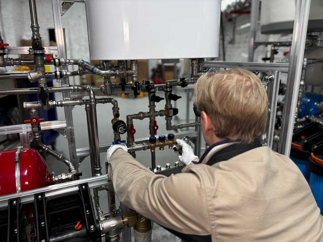 Engineer working on pipe system