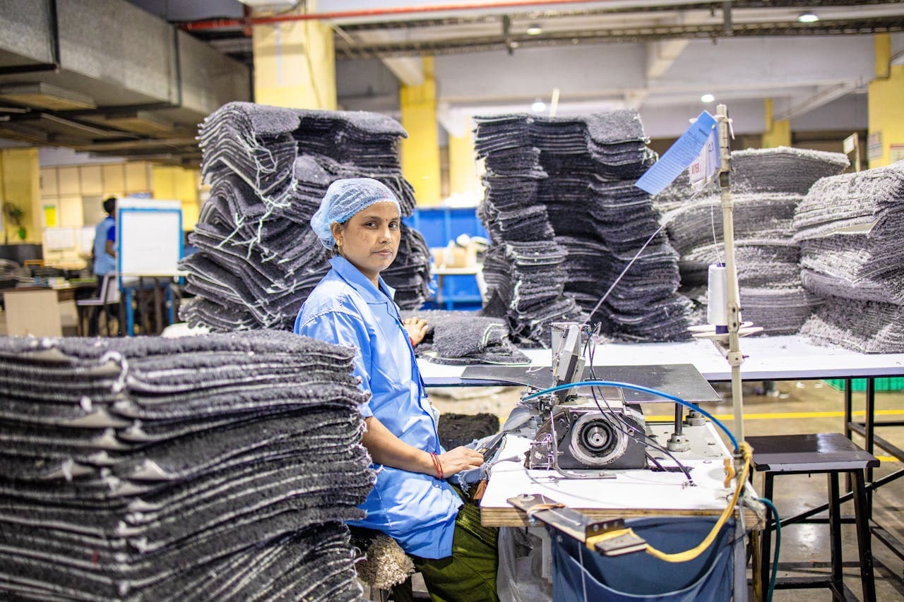Factory worker in textile manufacturing